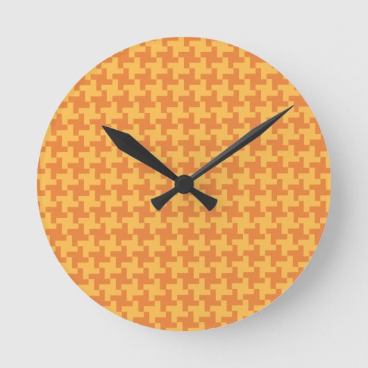 Ronde wandklok, Oranje dogstooth check Klok (Voorkant)