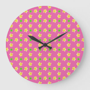 Ronde wandklok: Primroses op Deep Pink, Polkas Grote Klok