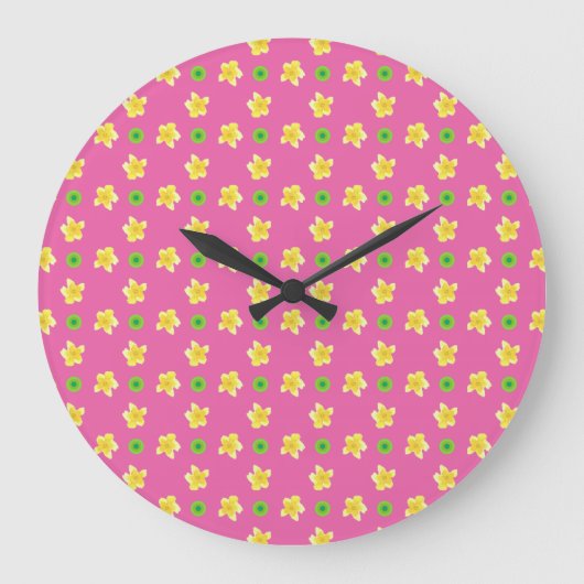 Ronde wandklok: Primroses op Deep Pink, Polkas Grote Klok (Voorkant)