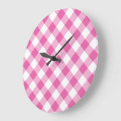 Ronde wandklok: roze, wit Check Gingham Grote Klok (Hoek)