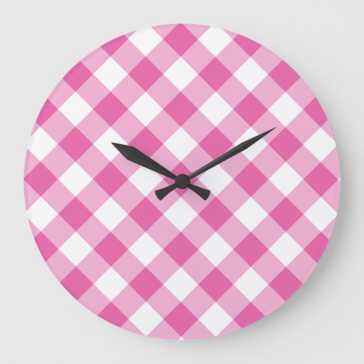 Ronde wandklok: roze, wit Check Gingham Grote Klok (Voorkant)