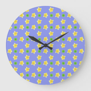 Ronde wandklok: Sleutelbloemen op violetblauw, pol Grote Klok