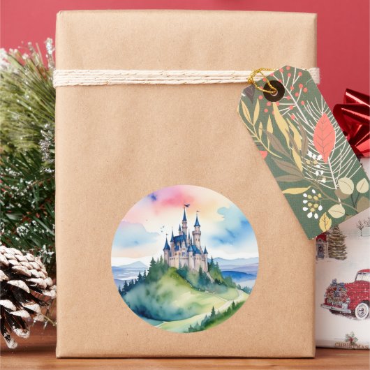 Ronde Waterverf Castle Sticker (Feestdagen)