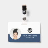 Ronde werknemersfoto, QR-code, Logo, naam Badge (Voorzijde met clip)