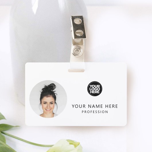 Ronde werknemersfoto, QR-code, Logo, naam Badge