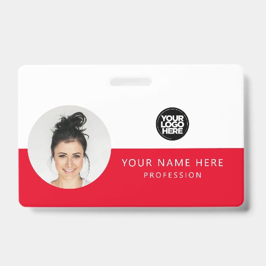 Ronde werknemersfoto, QR-code, Logo, naam Badge (Voorzijde)