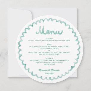 Ronde Whimsical Mintgroene Frame Huwelijksmenu Feestdagenkaart
