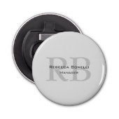 Ronde White Grey Monogram Manager Button Flesopener (Voorkant)