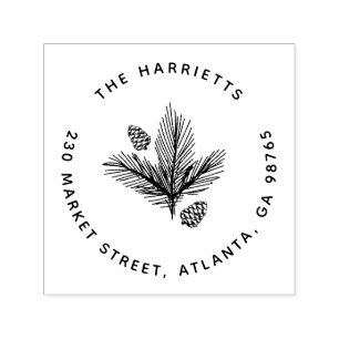 Ronde Winter Pine Familienaam Retouradres Zelfinktende Stempel