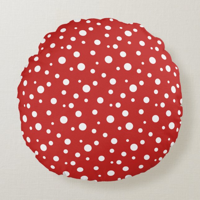 Ronde Worpkussen-Polka Stippen Rond Kussen (Voorkant)