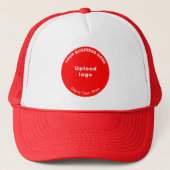 Ronde Zakelijke Merk op Rode en Witte Trucker Hat Trucker Pet (Voorkant)