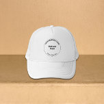 Ronde Zakelijke Merk op Witte Trucker Hat Trucker Pet<br><div class="desc">Zakelijk merk in ronde vorm op aanpasbare witte trucker hoed. Pas het aan door uw zakelijke logo te uploaden, uw bedrijfsnaam, stad of stad en staat te typen. U kunt het opnemen in uw promotionele producten, weggeefartikelen of geschenken aan uw klanten of klanten, een marketingstrategie om reclame te maken voor...</div>