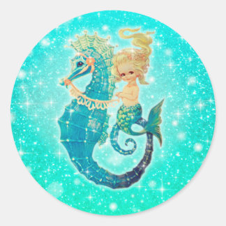 Ronde Zeemeermin Seahorse Aqua Stickers