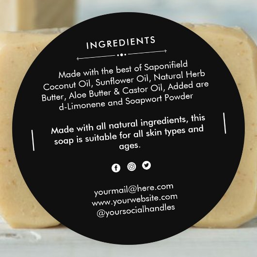 Ronde zeepstang Ingrediënten Productlabel Sticker