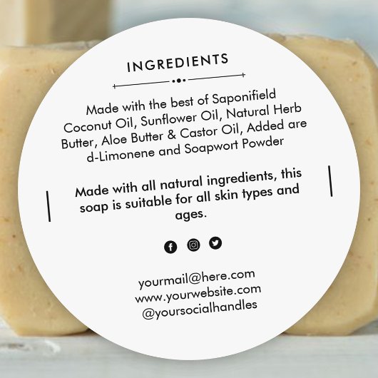 Ronde zeepstang Ingrediënten Productlabel Sticker