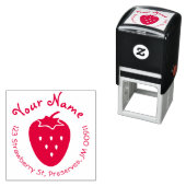 Ronde Zelfinkt Strawberry Adres Stamp Custom Zelfinktende Stempel (In situ)