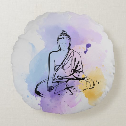 Ronde Zen Boeddha Worpkussen Rond Kussen (Voorkant)