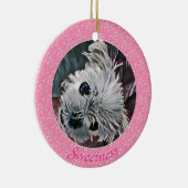 Ronde zoete roze-puppy-Sjabloon- Keramisch Ornament (Rechts)
