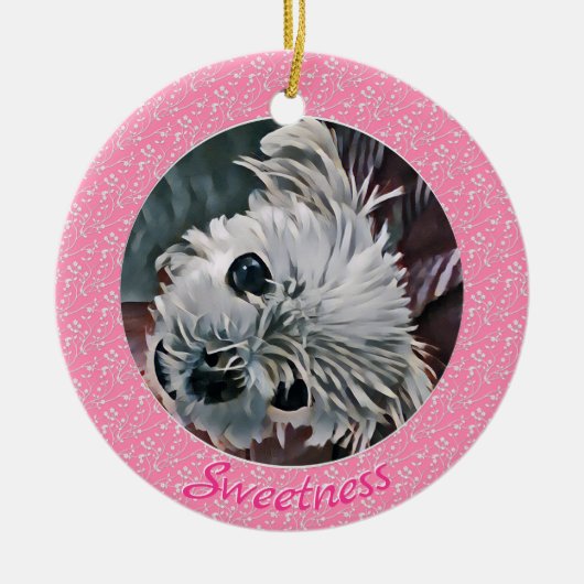 Ronde zoete roze-puppy-Sjabloon- Keramisch Ornament (Voorkant)
