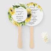 Ronde zonnebloem bruiloft programma fan handwaaier (Voorkant en achterkant)
