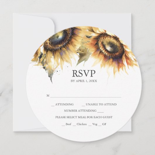 Ronde Zonnebloem RSVP Kaart Stapelbare Uitnodiging (Voorkant)