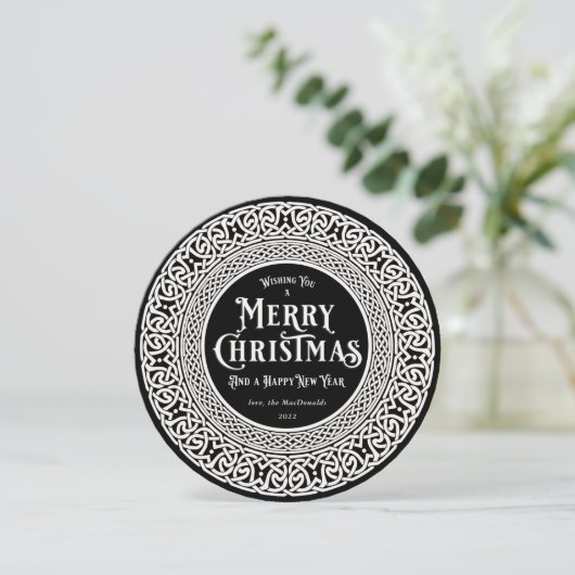  Ronde Zwart + Wit Keltisch Feestdagenkaart (Staand voorkant)