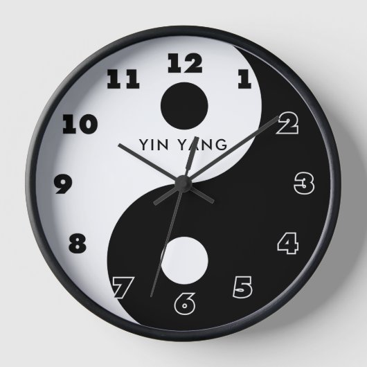 Ronde zwart-wit Yin Yang symbool wandklok (Voorkant)