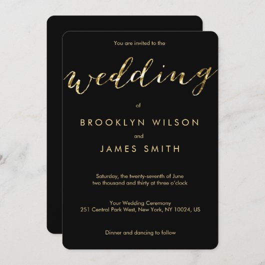 Ronde zwarte bruiloft met goudolie kaart (Voorkant / Achterkant)