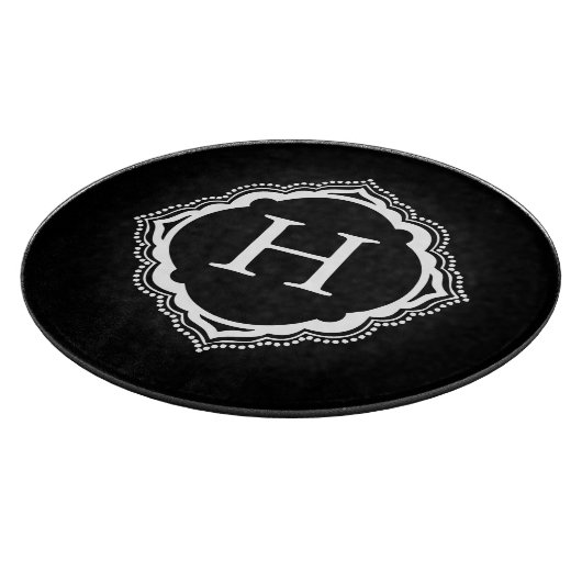 Ronde zwarte en witte monogram snijvlak snijplank (Hoek)