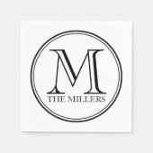 Ronde Zwarte Rand Naam Monogram Servet (Voorkant)