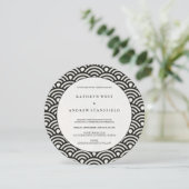 Ronde Zwarte + Witte Japanse Golven Bruiloft Kaart (Staand voorkant)