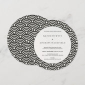 Ronde Zwarte + Witte Japanse Golven Bruiloft Kaart (Voorkant / Achterkant)