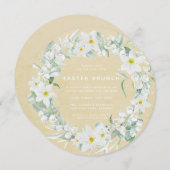 Rondgeel + White Floral Wreate paasbruin Kaart (Voorkant / Achterkant)