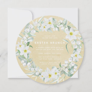 Rondgeel + White Floral Wreate paasbruin Kaart