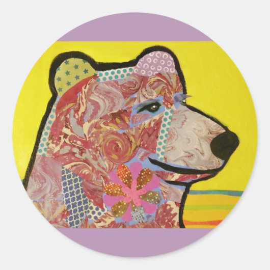 Rondglanzende sticker met grizzly-Beer (Voorkant)