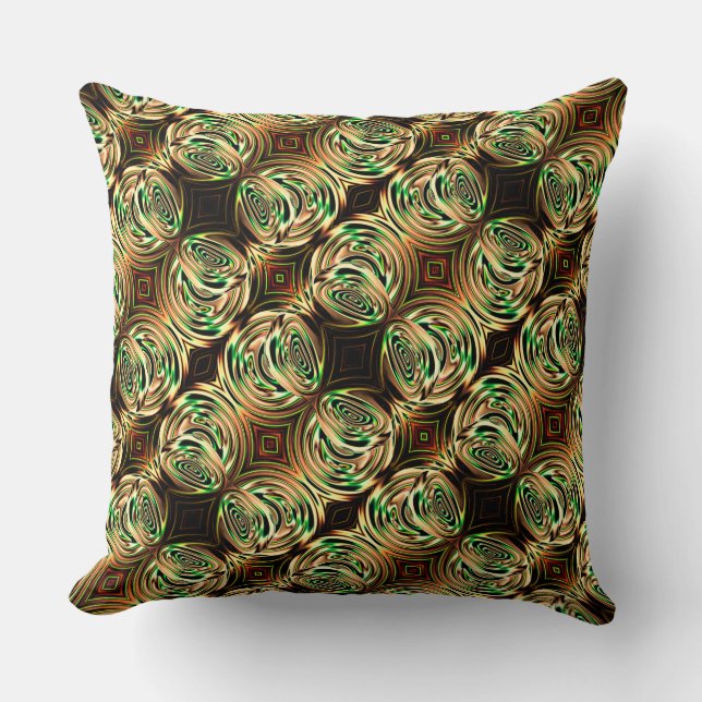 Rondgoud en groene metalen of glashandgreep kussen (Voorkant)