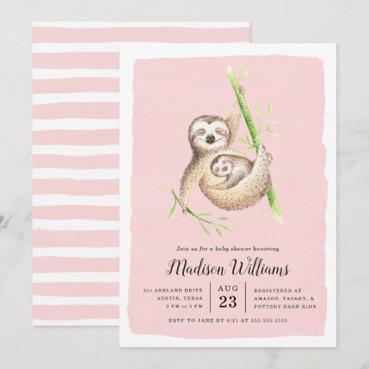 Rondhangen | Luiaard Baby Shower Uitnodigingen (Voorkant / Achterkant)