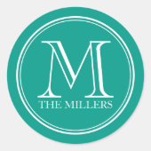 Rondkader bewerkbaar achtergrondkleurenmonogram ronde sticker (Voorkant)