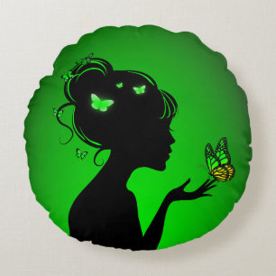 Rondkussens De groene vlindervrouw Rond Kussen