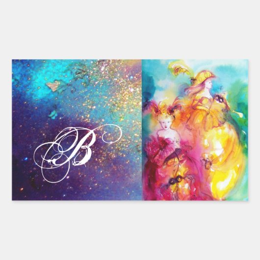 RONDO IN LAGOON/Monogram Venetian Masquerade Ball Rechthoekige Sticker (Voorkant)