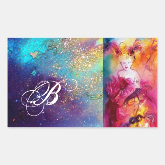 RONDO IN LAGOON/Monogram Venetian Masquerade Ball Rechthoekige Sticker (Voorkant)