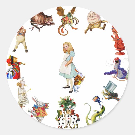 Rondom Alice in Wonderland Ronde Sticker (Voorkant)