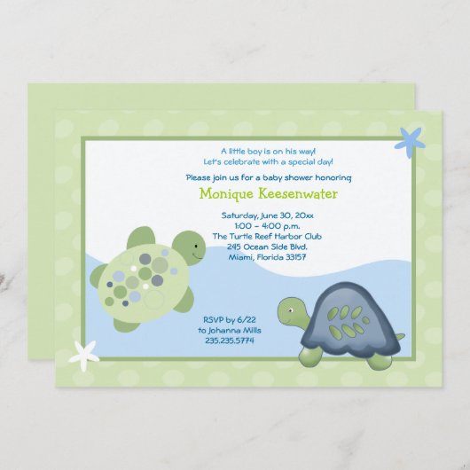 Rondschildpad Baby shower Uitnodiging - Licht groe (Voorkant / Achterkant)