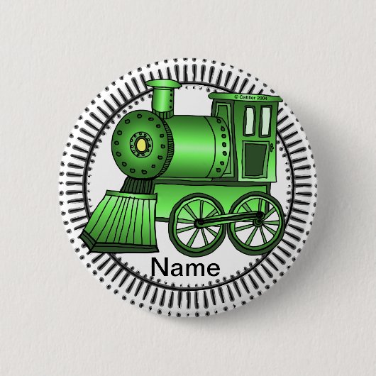 Rondspeld met groene trein ronde button 5,7 cm (Voorkant)