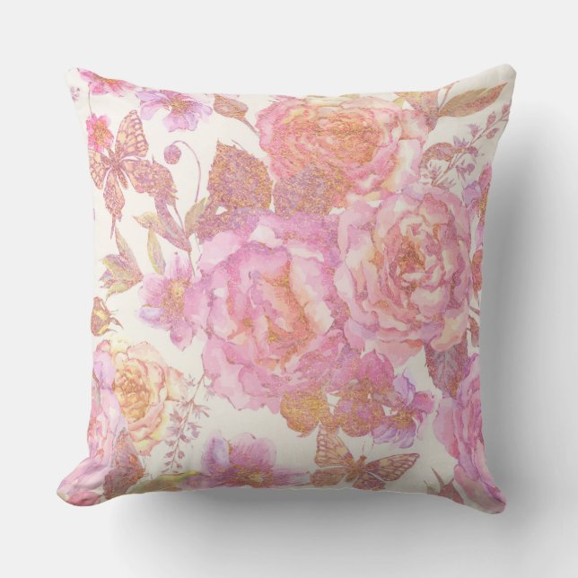  rondvliegende roze vlinder kussen (Voorkant)