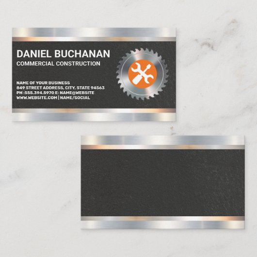 Rondzaagmoersleutel schroevendraaier | Metalen afw Visitekaartje (Voorkant / Achterkant)