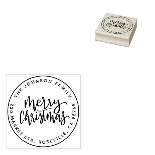 Rondzendadres voor prettige kerstkalligrafie rubberstempel (Gestempeld)