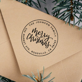 Rondzendadres voor prettige kerstkalligrafie rubberstempel