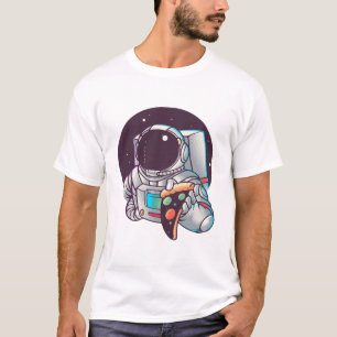 Rondzwervende astronaut pizza planeten t-shirt