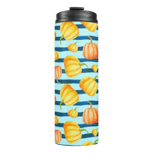 Rong Oranje pompoen. Naadloze Waterverf Thermosbeker (Voorkant)